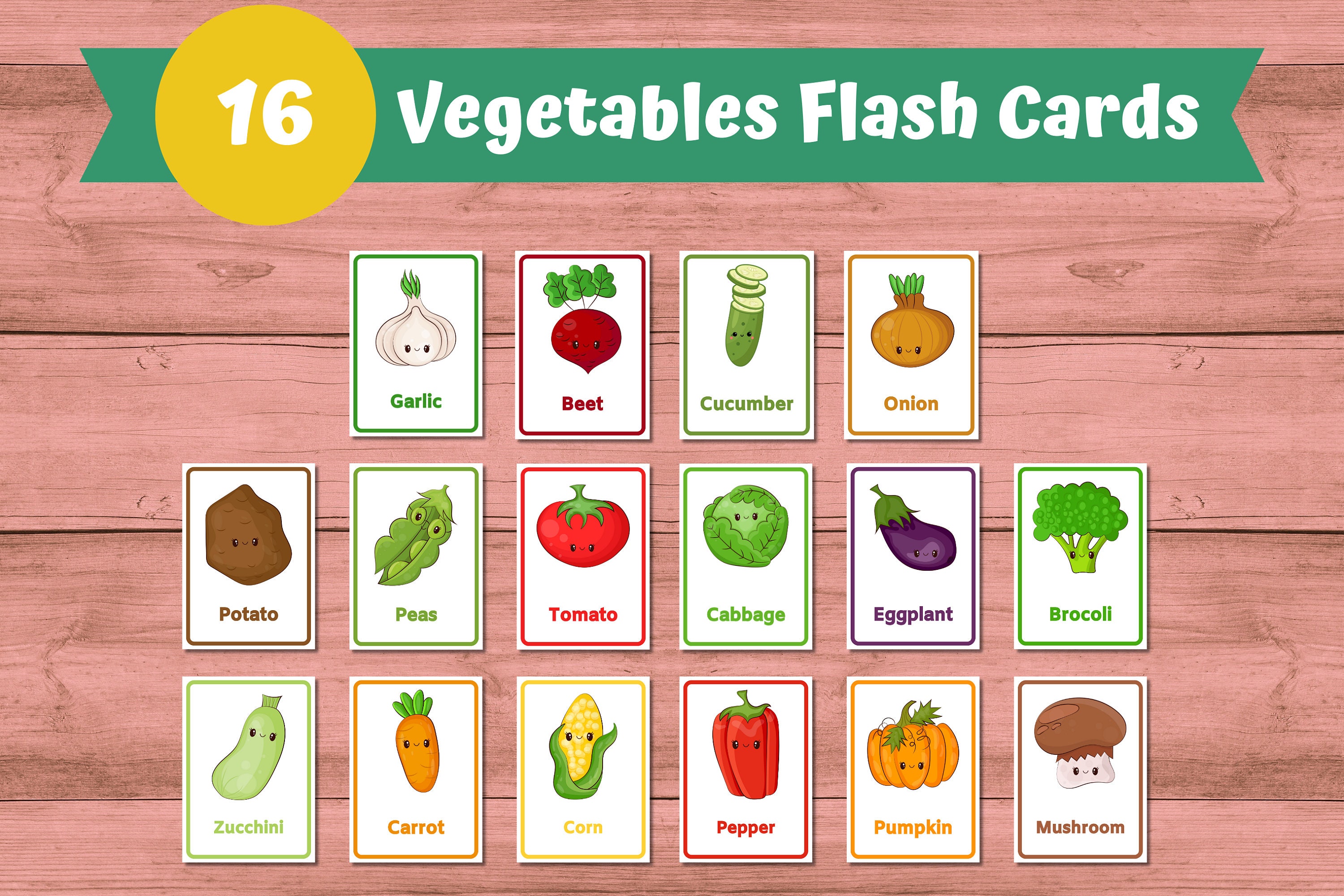 16 Vegetables Cards | Vegetables Flashcards | Pre-school Cards ...