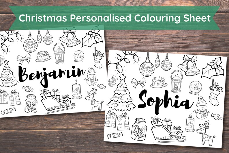 Christmas Personalised Placemat Colouring Sheet, Custom Christmas
