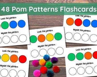 Pom Patterns - 48 Activity Cards- Montessori Learning Toy for Preschool, Homeschool, Special Needs, Toddler Quiet Time, Instant Download