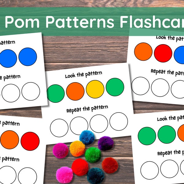 Pom Patterns - 48 Activity Cards- Montessori Learning Toy for Preschool, Homeschool, Special Needs, Toddler Quiet Time, Instant Download