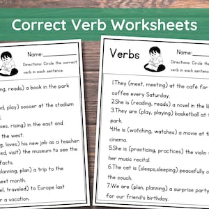 10 Printable Choose the Correct Verb Worksheets. 1st-2nd Grade ELA Worksheets.