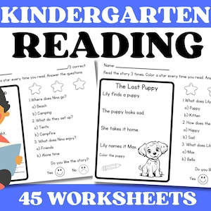 Kindergarten At Home Reading Worksheets | Comprehension Passages | Homeschool Classroom Tutoring | Preschool Reading Blends Worksheets