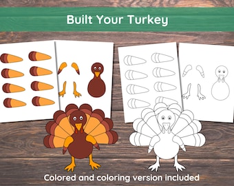 Build a Turkey Craft for Kids, Printable Thanksgiving Craft, Turkey Activity, Thanksgiving Activity, Kids Craft, Preschool Kindergarten