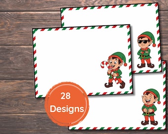 Cartes de vœux à imprimer avec des lutins, 28 petits mots vierges de l'elfe, idées de messages de Noël pour les enfants, activités de Noël avec des lutins, jeux de lutins