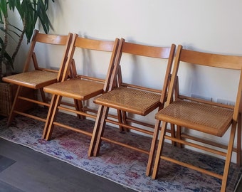 Set of 4 Vintage 80's Habitat Folding Cane & Beech Chairs