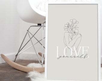 Love Yourself Digital Download, Frau Line Art, Love yourself Wandkunst, abstrakte Line Art, Frauen Wandkunst, minimalistischer Druck
