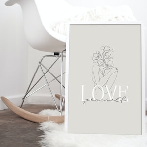 Love Yourself Digital Download,  Woman Line Art, Love yourself wall art, abstract line art, women wall art, minimalist print