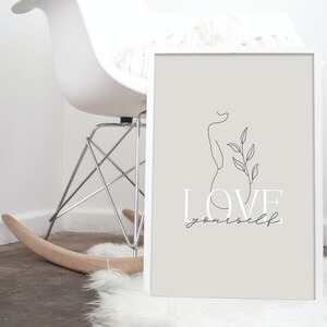 Love Yourself Woman Body Digital Download, Woman Line Art, Love yourself wall art, abstract line art, women wall art, minimalist print