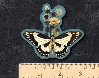 Butterfly/Wildflower on teal - 3" sticker - waterproof