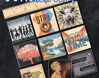 Nine Sticker Set - DMB inspired vintage designs by Tiffany - Each sticker is 2.5" square