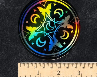 waterproof holographic vinyl Sticker - butterfly moon design - 3"