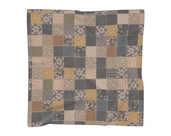 Patchwork Print Floral Polyester Scarf | Silk-like Feel | Boho design | lightweight and semi-translucent | Great for Accessorizing | 2 sizes