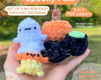 No sew spooky pals crochet pattern bundle/crochet patterns 5 in 1/ no sew crochet/amigurumi patterns/easy amigurumi/halloween crochet