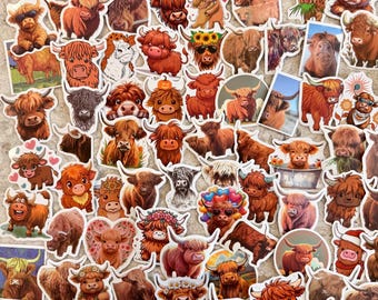 5-200 Highland Cow animal Stickers