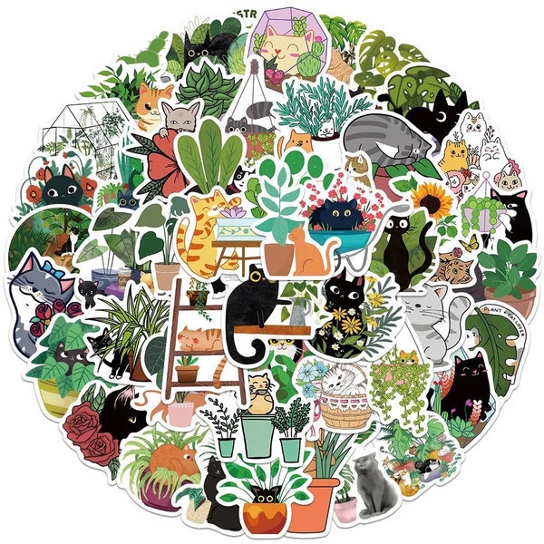 5-200 Cat with plants Stickers