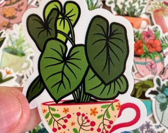 5-100 Plants and Flowers in Tea Cups Stickers