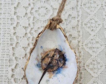 Horseshoe Crab Oyster Shell Ornament: Handmade Coastal Christmas Decor