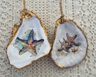 Starfish Oyster Shell Ornament: Coastal Christmas Decor