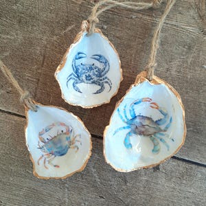 Aquarell Krabben Austernmuschel Muschel Ornament: Vergoldetes Küsten Weihnachtsdekor