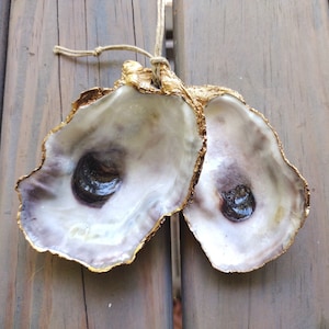 Oyster Shell Ornament | Natural Gilded Seashell Ornament | Coastal Christmas | Handmade Home Décor and Gift
