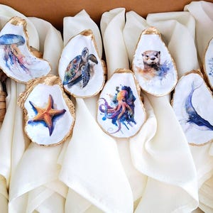 Oyster Shell Napkin Rings With Napkins | Set of 8 Sea Creature Napkin Rings | Coastal and Boho Napkin Rings | Handmade Gift For Beach House