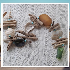 Sea Glass Suncatcher | Driftwood Glass & Shell Garland | Driftwood and Sea Glass Wall Hanging | Driftwood Home Décor | Boho Beachy