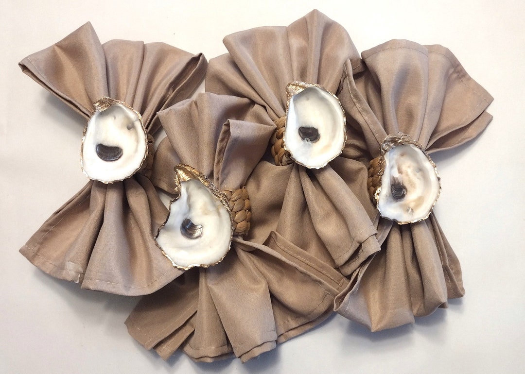 Set of 4 Oyster Shell Napkin Rings With Napkins | Oyster Shell Napkin ...