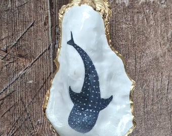 Whale Shark Oyster Shell Ornament: Handmade Coastal Christmas Decor