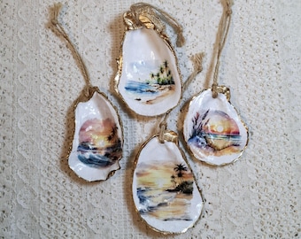 Oyster Shell Ornament: Tropical Beach Coastal Christmas Decor