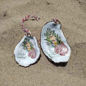 Oyster Shell Ornament | Shell Ornament | Seas & Greetings Shell Gilded Seashell Ornament | Coastal Christmas | Handmade Home Décor and Gift