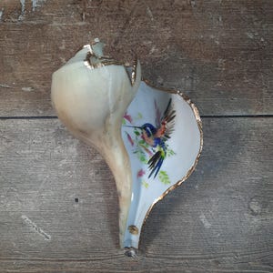 Whelk Hummingbird Decor | Decoupage Hummingbird on a Broken Whelk | Coastal Decor | Unique Handmade Gift