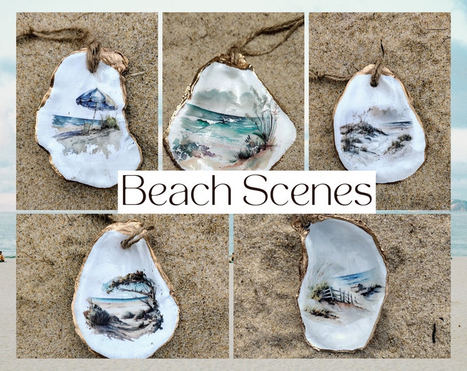 Oyster Shell Ornament| Beach Ornament | Watercolor Beach Gilded Seashell Ornament | Coastal Christmas | Handmade Home Décor and Gift
