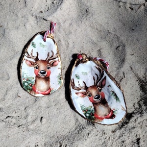 Oyster Shell Ornament | Reindeer Ornament | Christmas Reindeer Gilded Seashell Ornament | Coastal Christmas | Handmade Home Décor and Gift