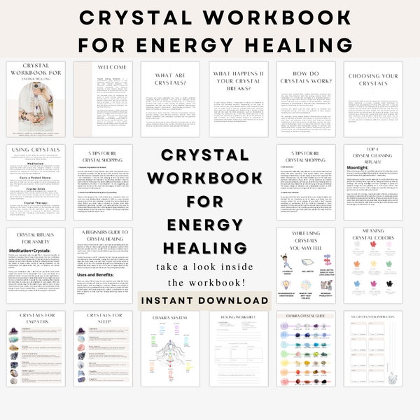 Libro de trabajo de cristales para sanación energética / Guía de cristales para principiantes / Diario de espiritualidad / Descarga digital / Despertar / Protección