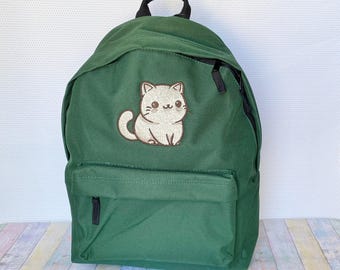 School backpack with embroidery - Kitty cat and name or text