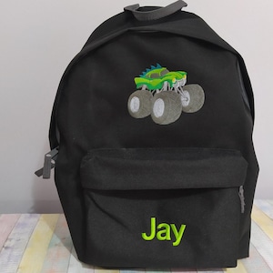 Skolryggsäck med broderi - Monstertruck och namn eller text