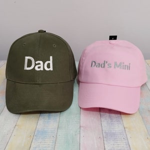 Dad Dad's Mini | Matching hats | Set of two caps | Machine embroidery | Adjustable baseball caps