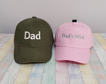 Dad Dad's Mini | Matching hats | Set of two caps | Machine embroidery | Adjustable baseball caps