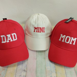 Dad, Mom, Mini Matching hats Set of three hats Machine embroidery Adjustable baseball caps image 1