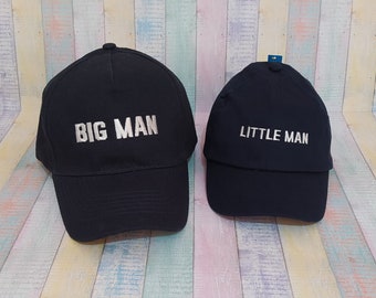 Big man Little man | matching hats | Set of two caps | Machine embroidery | Adjustable baseball caps