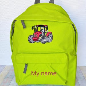 Tractor and name or text on backpack, Personalized, Machine embroidered, ideal for school, outdoor activities