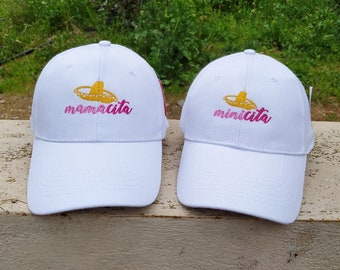 Mamacita Minicita | Sombrero Hut | Im Set zweier Passende Hüte | Stickmaschine | Verstellbare Baseball Caps