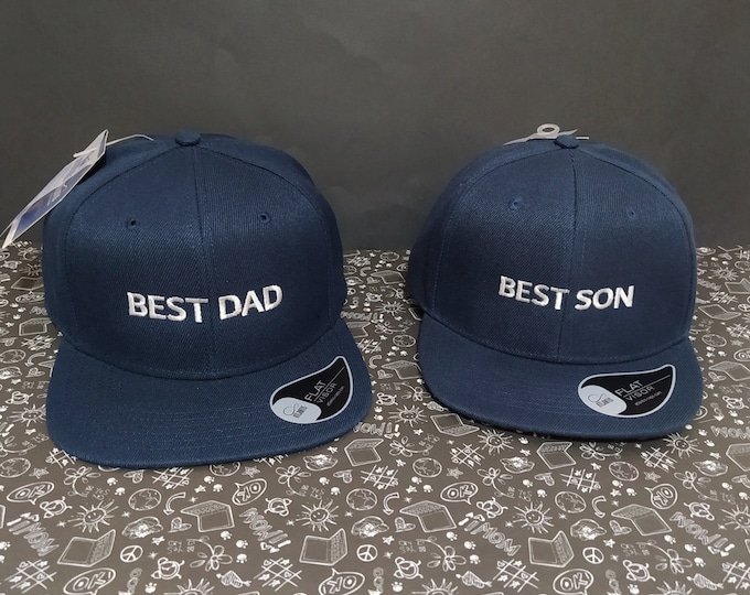 Best Dad Best Son | Matching hats | Set of two Snapback caps | For Adult and kid or baby | Machine embroidered | Adjustable closure