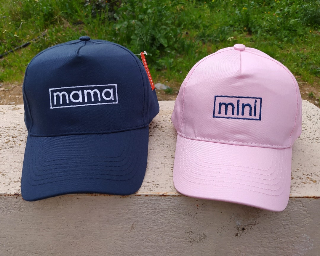 Mama Mini Set of Two Matching Hats Machine Embroidery Adjustable