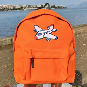Airplane and name or text on backpack, Personalized, Machine embroidered, ideal for school, outdoor activities