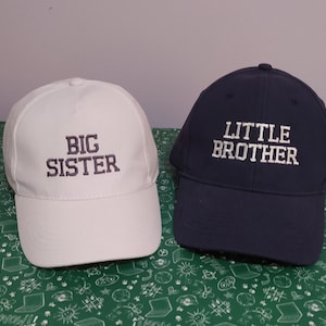 Big Sister - Little Brother | Machine embroidery | Matching hats for siblings | Set of two baseball caps for kids or babies