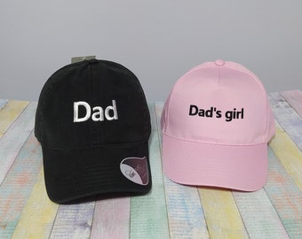 Dad Dad's girl | matching hats | Set of two caps | Machine embroidery | Adjustable baseball caps