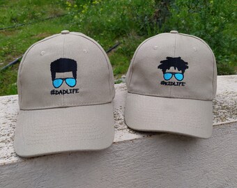 Dad life Kid life | Matching hats set of two | Machine embroidery | Adjustable baseball caps