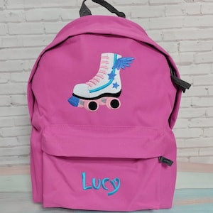Patin à roulettes et nom ou texte sur le sac à dos, personnalisé, brodé à la machine, idéal pour l&#39;école, les activités de plein air