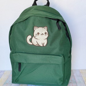 minou | Chat | Ajoutez un nom ou du texte sur le sac à dos, personnalisé, brodé à la machine, idéal pour l'école, les activités de plein air